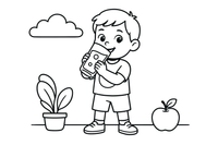 A happy child drinking a big glass of water – Healthy Habits coloring page