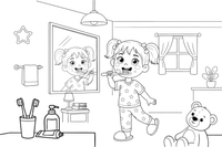 A girl brushing their teeth before bed – Daily Routine Activities coloring page