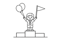 A child standing on a little podium with a medal – Sports Day coloring page