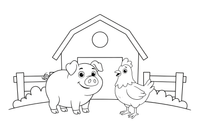 A pig and a chicken in the farmyard – Pig coloring page