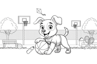 A puppy with a basketball – Dynamic Basketball Players coloring page