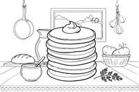 A stack of round potato pancakes with a dollop of sour cream on top – Traditional Lithuanian Food coloring page