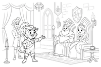 Puss introducing his master to the king and princess – Puss in Boots Story coloring page