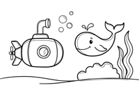 A submarine next to a big whale – Deep Sea Diver Submarine coloring page