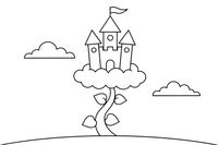 A huge castle sitting on fluffy clouds at the top of the beanstalk – Jack and the Beanstalk Story coloring page