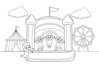 A bouncy castle with children jumping – Thrilling Amusement Park coloring page