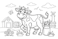 A cow next to a bucket of milk – Cow coloring page