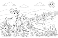 A goat family on a hillside – Goat coloring page