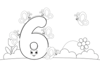 Number 6 with six butterflies – Number 3 Learning coloring page
