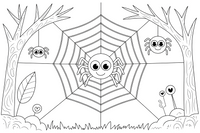 A spider web between two branches with a smiling spider in the corner – Insects & Bugs Insect coloring page