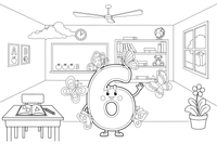 Number 6 with six butterflies – Number 3 Learning coloring page