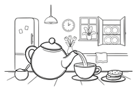 A teapot pouring tea into a cup – Refreshing Drinks coloring page