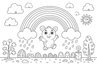 A rainbow with a cloud raining gently below it – Rainbow Sky coloring page