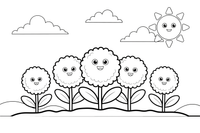 Marigold a row of flowers in a garden bed – Marigold Flower Garden coloring page