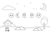 The moon phases in a row: new moon, crescent, half, gibbous and full moon – The Moon coloring page