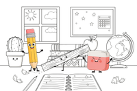 A pencil, a ruler and an eraser – School coloring page