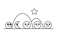 The moon phases in a row: new moon, crescent, half, gibbous and full moon – The Moon coloring page