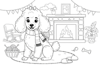 Poodle sitting on a fluffy rug by the fireplace – Poodle Dog Outdoor Fun coloring page