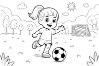 A girl dribbling the ball down the field – Energetic Soccer Player coloring page