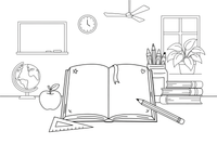 An open notebook with blank pages – Classic School & Art Supplies coloring page