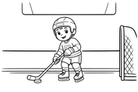 A little player skating with a small stick – Dynamic Hockey Scenes coloring page