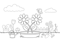 Two flowers crossed in a low round dish – Spring Bouquet Flower coloring page