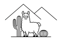 A llama with cactus and mountains behind it – Llama coloring page