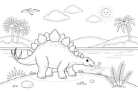 Stegosaurus drinking from a lake – Stegosaurus Dinosaur Playtime coloring page