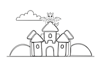 A castle with a friendly little dragon – Castle coloring page