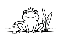 A smiling frog wearing a tiny crown – Curious Frog Wild coloring page