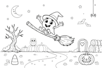 Halloween witch's broomstick – Halloween Autumn Creatures coloring page