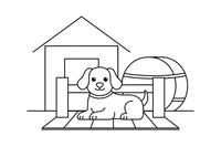 A dog resting on the farmhouse porch – Farmhouse coloring page