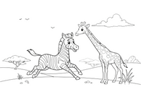 A zebra next to a giraffe – Galloping Zebra Wild coloring page