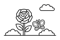 A rose with a butterfly beside it – Elegant Rose Flower coloring page