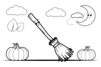 Halloween witch's broomstick – Halloween Autumn Creatures coloring page