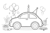 A cake shaped like a car with a candle – Birthday Cake Wishes coloring page