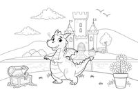 A castle with a friendly little dragon – Castle coloring page