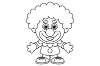 A clown with a big round nose and a curly wig – Colorful Circus Tent coloring page