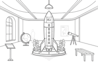 A big rocket model standing in the science museum – Historic Museum Places coloring page