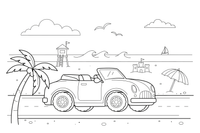 A convertible driving along the beach road – Different cars coloring page