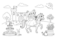 Princesses riding a pony – Princesses in Royal Moments coloring page