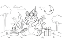 A tiger wearing a little party hat – Playful Tiger Wild coloring page