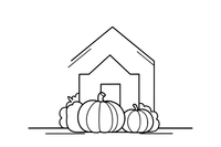 A pile of pumpkins stacked by the garden shed – Autumn Harvest coloring page