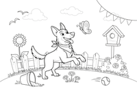 German shepherd chasing a butterfly – Playful German shepherd Dog coloring page