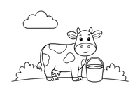 A cow next to a bucket of milk – Cow coloring page