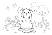 A rabbit washing its face with its paws – Rabbit coloring page