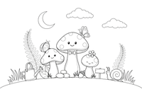 Three mushrooms of different sizes growing together – Mushroom Garden coloring page