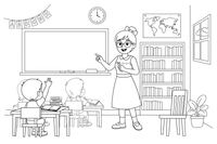 A teacher standing by a blackboard – Busy Job Workers coloring page
