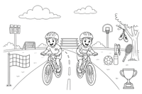 Two children racing on their bikes – All Sports coloring page