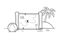 A rolled-out treasure map with an X marking the spot – Adventure Gear coloring page
